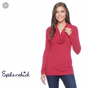 SPLENDID Thermal Cowlneck L/S Shirt-Red, Size M